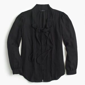 JCrew black drapey tie-neck top 6p